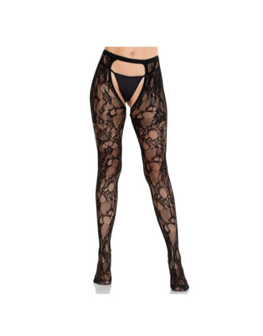 LEG AVENUE - CALZE IN PIZZO ROSA CON SCHIENA APERTA NERE