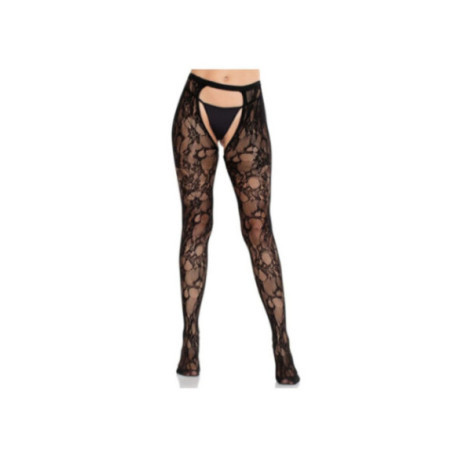 LEG AVENUE - CALZE IN PIZZO ROSA CON SCHIENA APERTA NERE