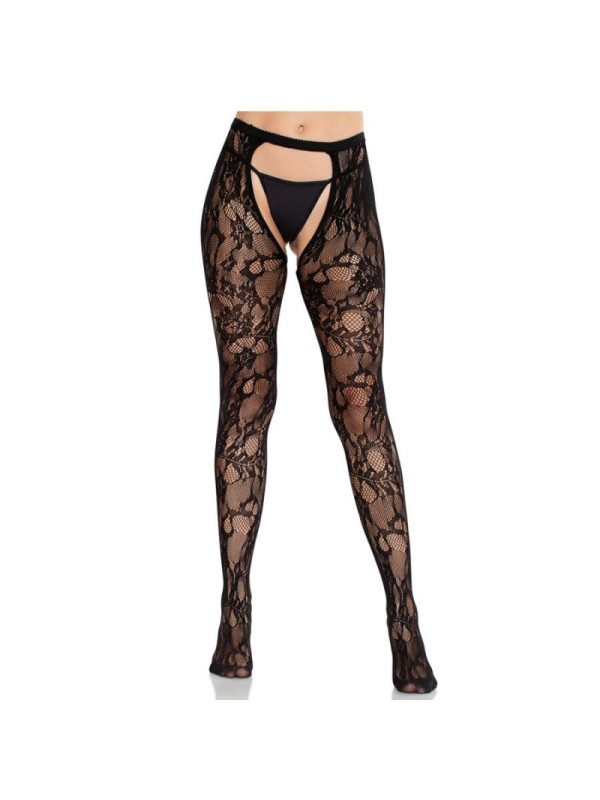 LEG AVENUE - CALZE IN PIZZO ROSA CON SCHIENA APERTA NERE