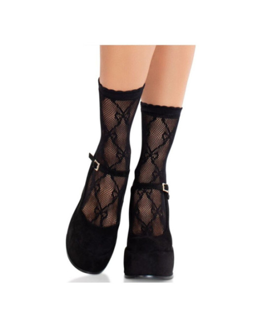 LEG AVENUE - CALZINI IN PIZZO CON FIOCCO IN PIZZO NERO