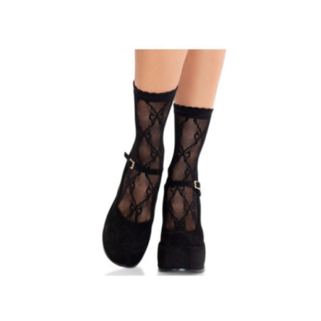 LEG AVENUE - CALZINI IN PIZZO CON FIOCCO IN PIZZO NERO