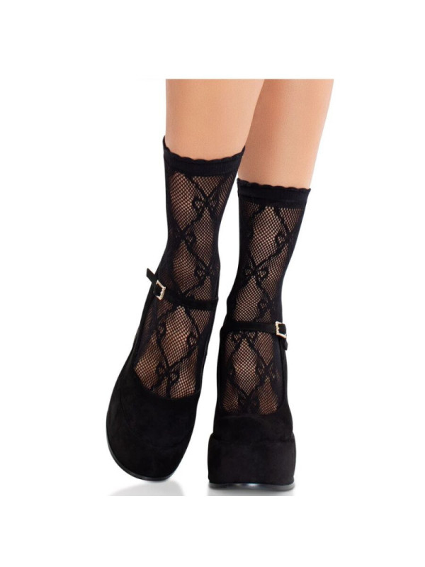 LEG AVENUE - CALZINI IN PIZZO CON FIOCCO IN PIZZO NERO