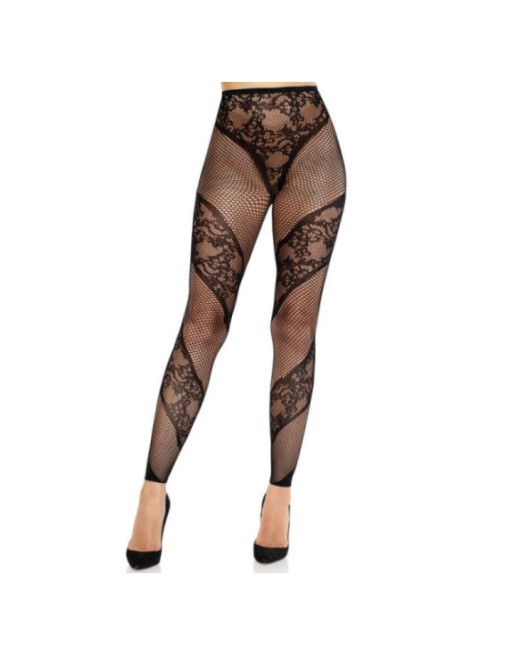 LEG AVENUE - COLLANT SENZA PIEDE IN PIZZO E TRASPARENTE NERO