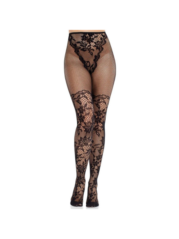 LEG AVENUE - CALZE IN PIZZO DAHLIA CON DETTAGLIO A RETE NERE