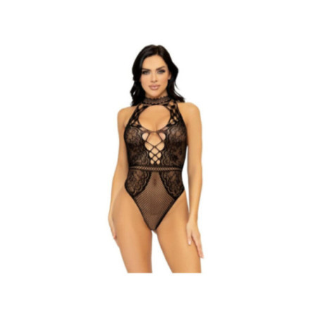 LEG AVENUE - BODY CON APERTURA A CHIAVE IN RETE E PIZZO TAGLIA UNICA
