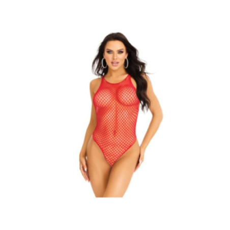 LEG AVENUE - BODY CON CANOTTA A RETE E BOTTONI A PRESSIONE TAGLIA UNICA ROSSO