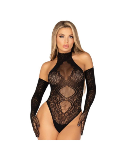 LEG AVENUE - 89363 BODY CON SCHIENA APERTA + GUANTI EXTRA LUNGHI - TAGLIA UNICA