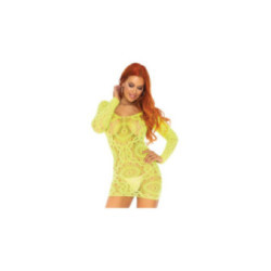 LEG AVENUE - MINIABITOIN PIZZO ALLUNCINETTO MANICA LUNGA NEON TAGLIA UNICA