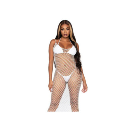 LEG AVENUE - MAXI ABITO IN RETE TWIST TAGLIA UNICA BIANCO