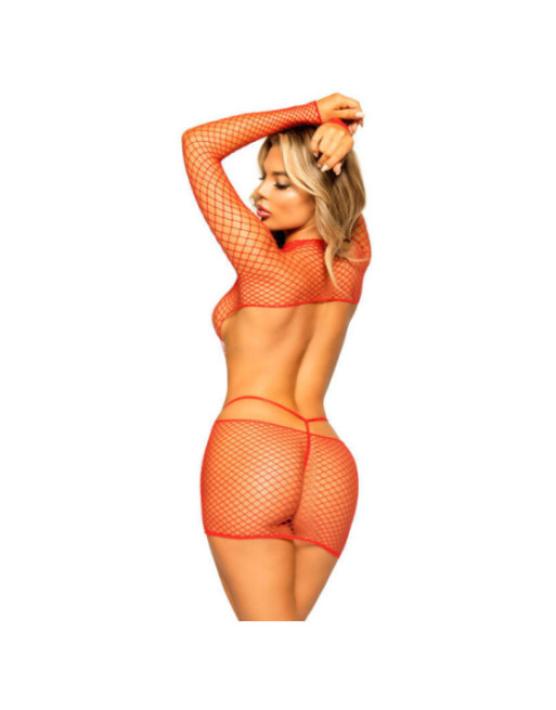 LEG AVENUE - MINIABITOIN RETE MANICHE LUNGHE TAGLIA UNICA - ROSSO