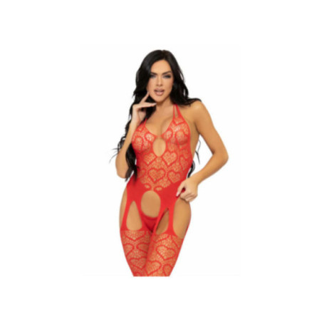 LEG AVENUE - BODYSTOCKING CON RETE TAGLIA UNICA - ROSSO