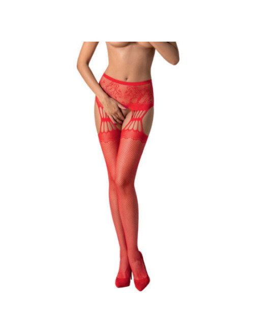 PASSION - S027 CALZE ROSSE CON GIARRETTIERA TAGLIA UNICA