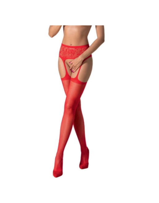 PASSION - S028 CALZE ROSSE CON GIARRETTIERA TAGLIA UNICA