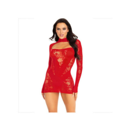 LEG AVENUE - MINI ABITO CON PIZZO MANICA LUNGA ROSSO