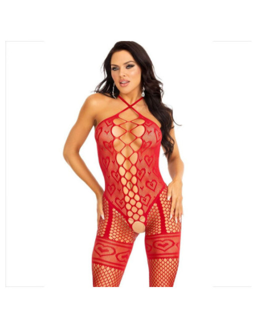 LEG AVENUE - BODYSTOCKING CAVEZZA COLLO ROSSO CUORI ROSSI