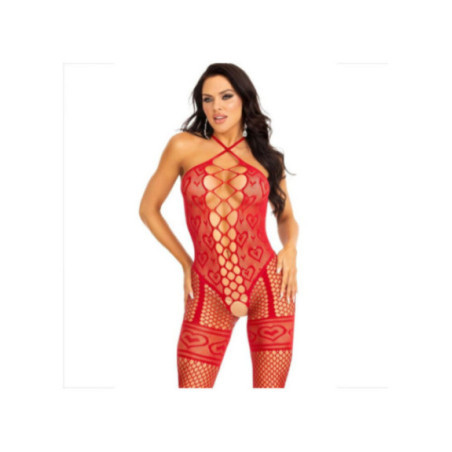 LEG AVENUE - BODYSTOCKING CAVEZZA COLLO ROSSO CUORI ROSSI