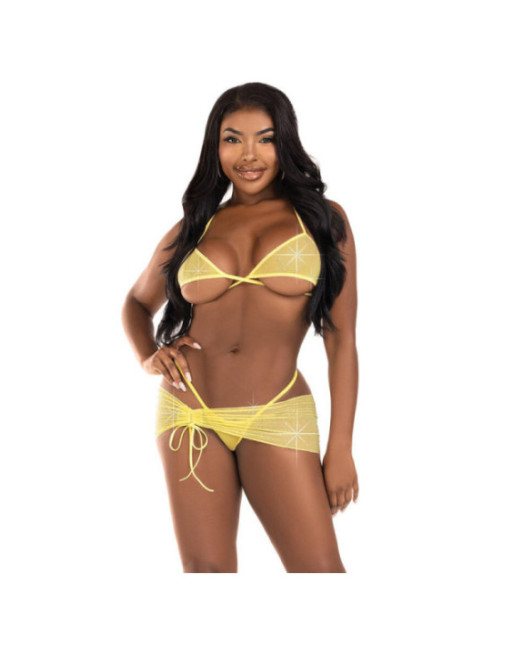 LEG AVENUE - SET TRE PEZZI DIAMANTI GIALLI S/M