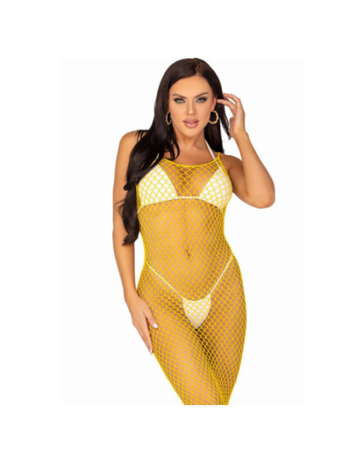 LEG AVENUE - ABITO LUNGO IN RETE GIALLO TAGLIA UNICA
