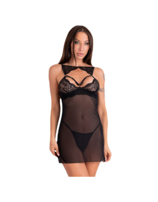 LIVCO CORSETTI FASHION - KROLINA LC 90734 CHEMISE + PERIZOMA NERO L/XL