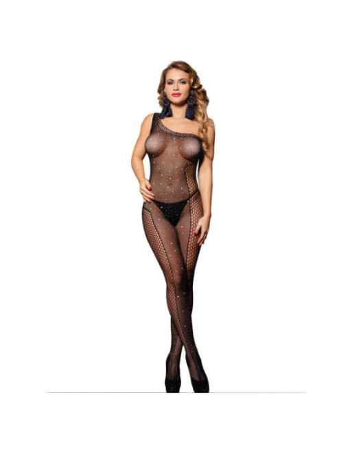 SUBBLIME - 952037 BODYSTOCKING MONOSPALLA A RETE CON STRASS NERO TAGLIA UNICA
