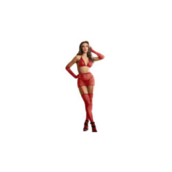 SUBBLIME - 952181 BODYSTOCKING A RETE CON GUANTI E STRASS ROSSO TAGLIA UNICA