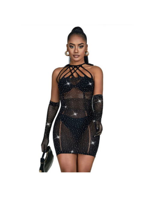 SUBBLIME - 952235 ABITO A RETE CON STRASS NERO TAGLIA UNICA
