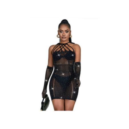 SUBBLIME - 952235 ABITO A RETE CON STRASS NERO TAGLIA UNICA