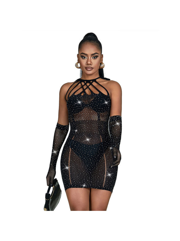 SUBBLIME - 952235 ABITO A RETE CON STRASS NERO TAGLIA UNICA