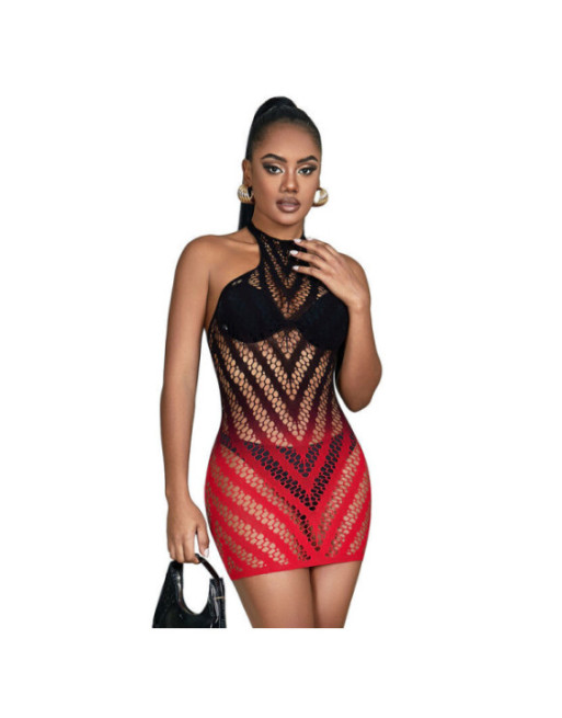 SUBBLIME - 952242 VESTITO ELASTICO A RETE DEGRADATA ROSSO E NERO TAGLIA UNICA