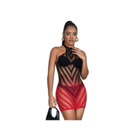 SUBBLIME - 952242 VESTITO ELASTICO A RETE DEGRADATA ROSSO E NERO TAGLIA UNICA