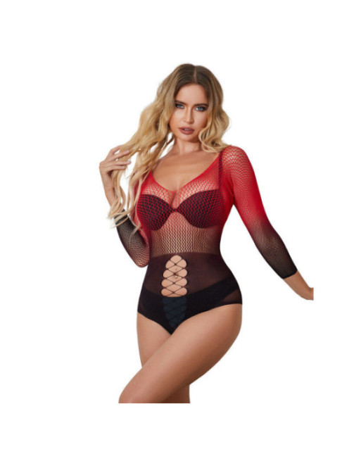 SUBBLIME - 952259 VESTITO ELASTICO A RETE MANICA LUNGA SFUMATO ROSSO E NERO TAGLIA UNICA