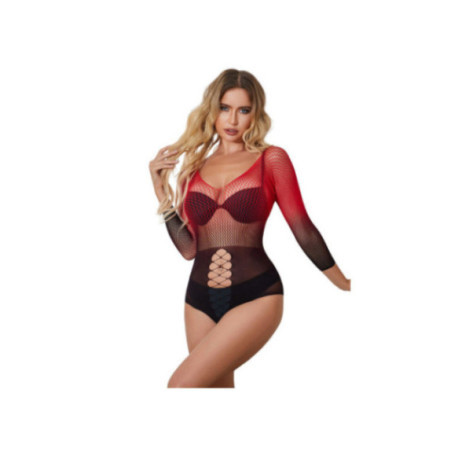 SUBBLIME - 952259 VESTITO ELASTICO A RETE MANICA LUNGA SFUMATO ROSSO E NERO TAGLIA UNICA