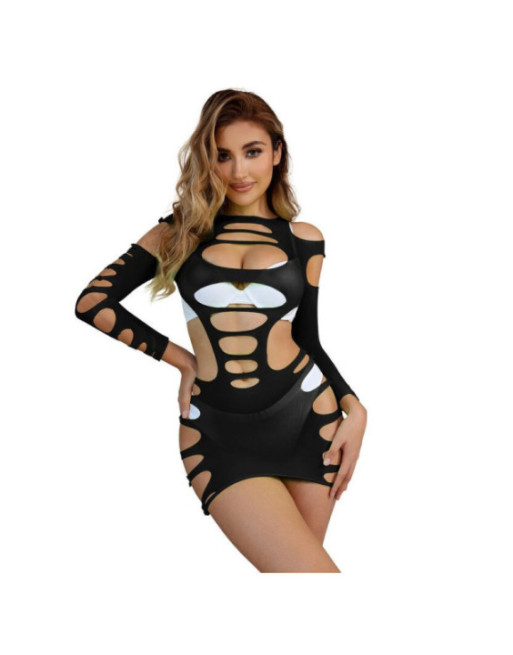 SUBBLIME - 952266 VESTITO ELASTICO A RETE MANICA LUNGA NERO TAGLIA UNICA