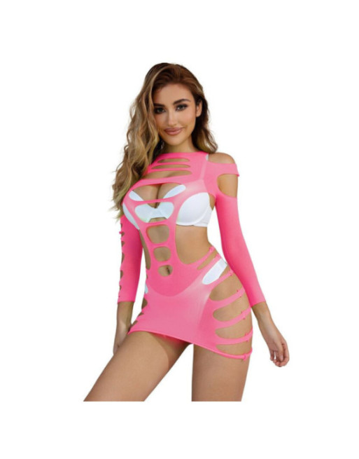 SUBBLIME - 952273 VESTITO ELASTICO A RETE MANICA LUNGA ROSA TAGLIA UNICA