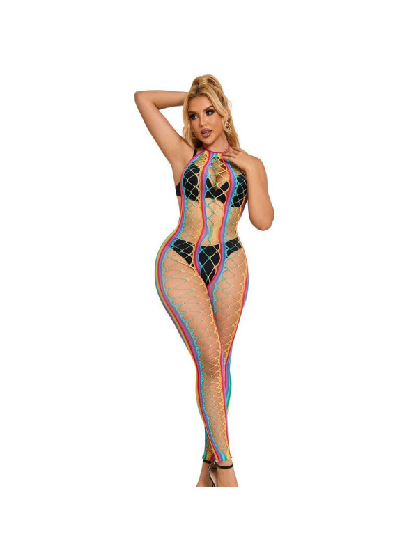 SUBBLIME - 952358 BODYSTOCKING CON COLLO ALTO IN RETE ARCOBALENO XS/M