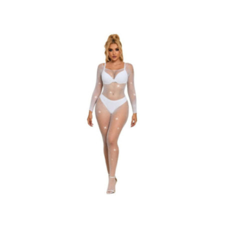 SUBBLIME - 952396 BODYSTOCKING A RETE CON STRASS MANICA LUNGA BIANCO TAGLIA UNICA