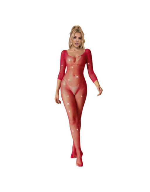 SUBBLIME - 952419 BODYSTOCKING A RETE CON STRASS MANICA LUNGA ROSSO XS/M