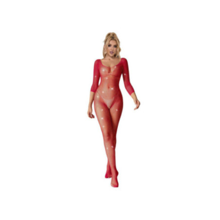 SUBBLIME - 952419 BODYSTOCKING A RETE CON STRASS MANICA LUNGA ROSSO XS/M