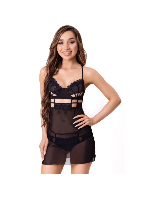 LIVCO CORSETTI FASHION - MAIA 20247 BABYDOLL + PERIZOMA NERO L/XL