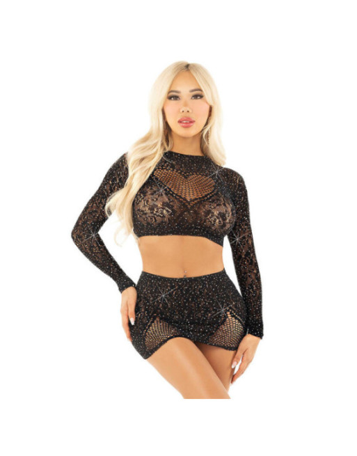 LEG AVENUE - GONNA CORTA IN RETE LUCIDA + MINI NERA