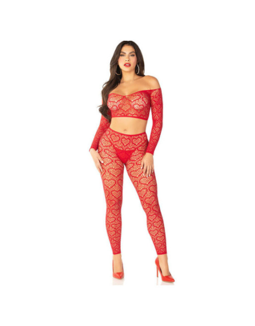LEG AVENUE - CROP TOP + CALZE ROSSO TAGLIA UNICA