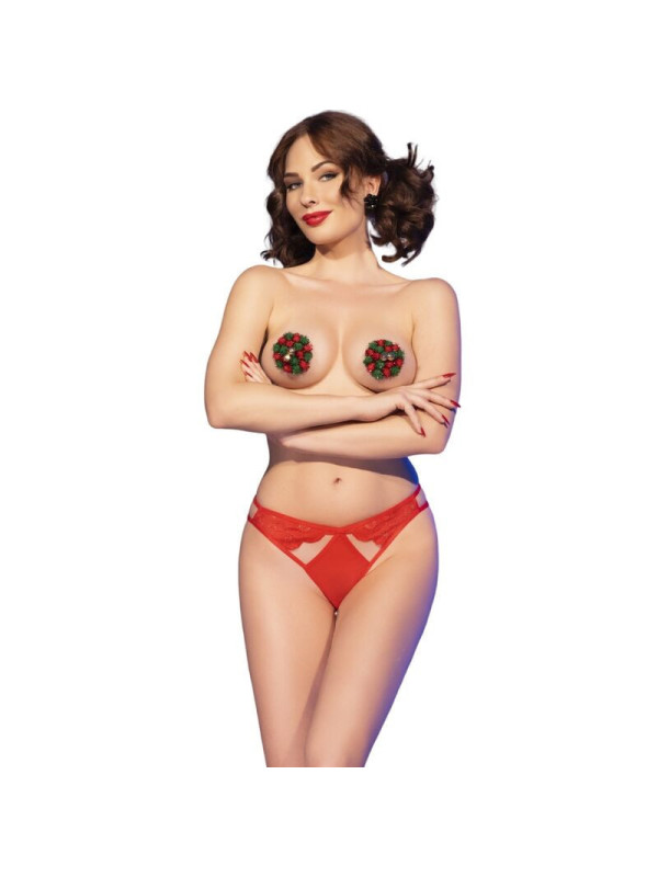 CHILIROSE - CR 4839 SET NATALE COPRI CAPEZZOLI + SLIP ROSSO S/M