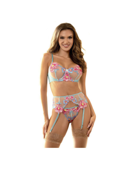 SUBBLIME - 954109 REGGISENO + SLIP CON CINTURA REGGISENO FLOREALE BLU S/M