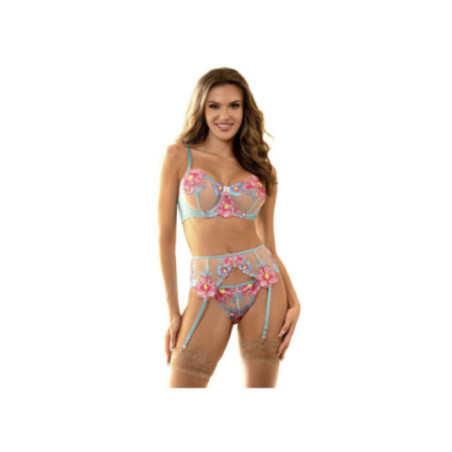 SUBBLIME - 954109 REGGISENO + SLIP CON CINTURA REGGISENO FLOREALE BLU S/M