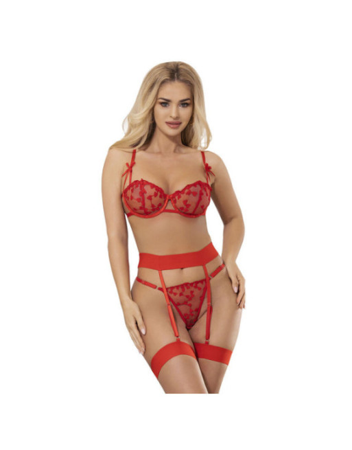 SUBBLIME - 954321 REGGISENO + PERIZOMA + CINTURA CON STAMPA A CUORE ROSSO S/M
