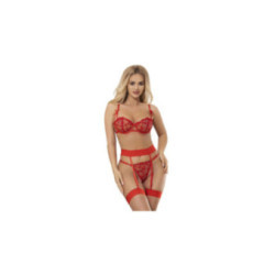 SUBBLIME - 954338 REGGISENO + PERIZOMA + CINTURA CON STAMPA A CUORE ROSSO L/XL