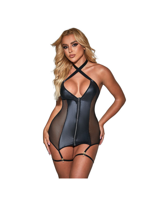 SUBBLIME - 954451 ABITO SEXY IN RETE PELLE NERO L/XL