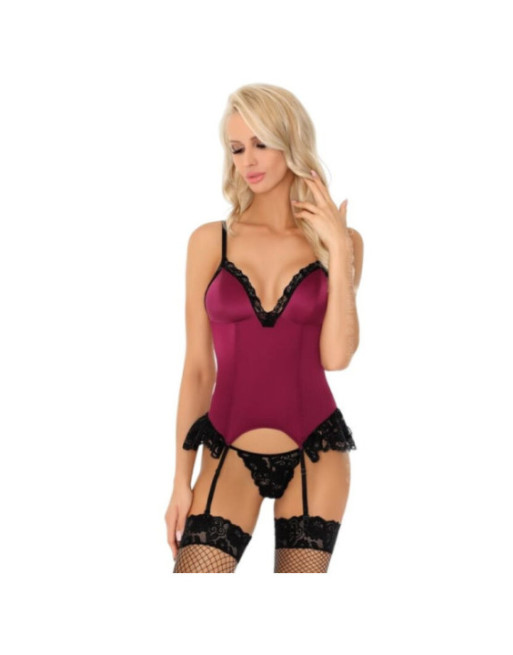 LIVCO CORSETTI FASHION - AGRAFENA CF 90436 CORSETTO + PERIZOMA BORDEAUX S/M