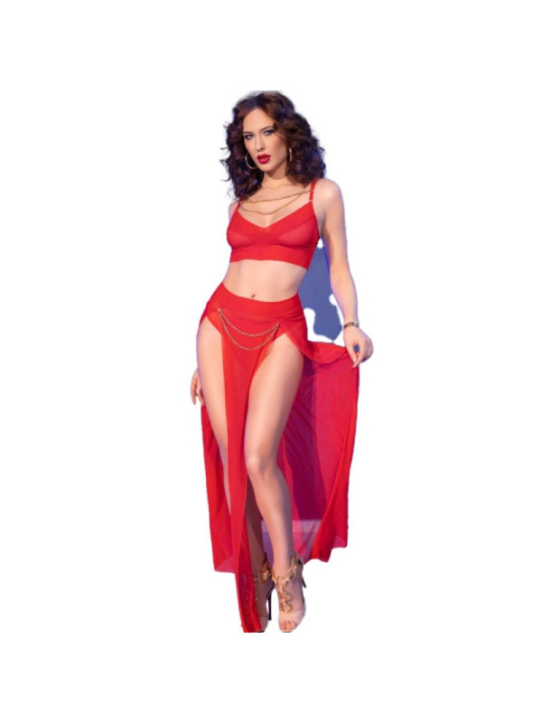 CHILIROSE - CR 4850 SET TOP E LEGGINGS ROSSI CON ACCESSORI DORATI XL