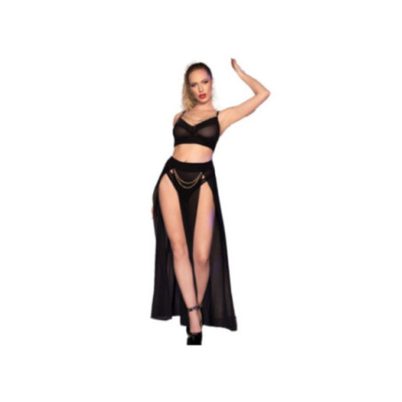 CHILIROSE - CR 4672 GONNA TOP NERA E PERIZOMA CON CATENE ORO XL